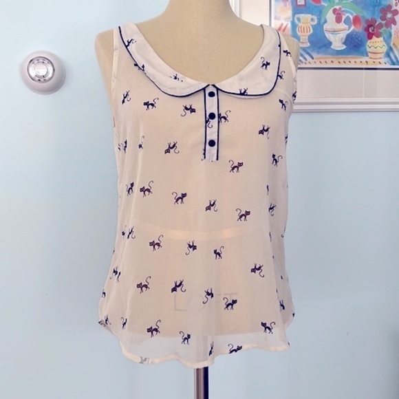American Rag Cie Boho Sheer Top Blouse Shirt Kitty Cats Size M - Picture 1 of 6